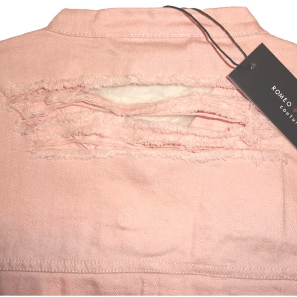 $195 Romeo Juliet Distressed Ripped Jacket Medium Pink Denim Bell Sleeves Cotton - Picture 10 of 14